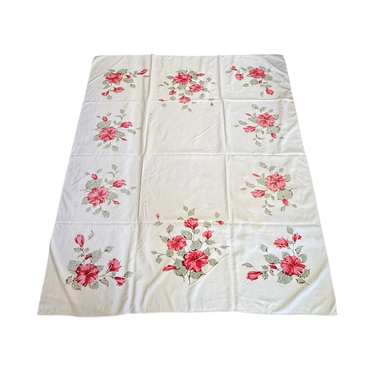 Vintage Red Hibiscus Flowers Printed Tablecloth