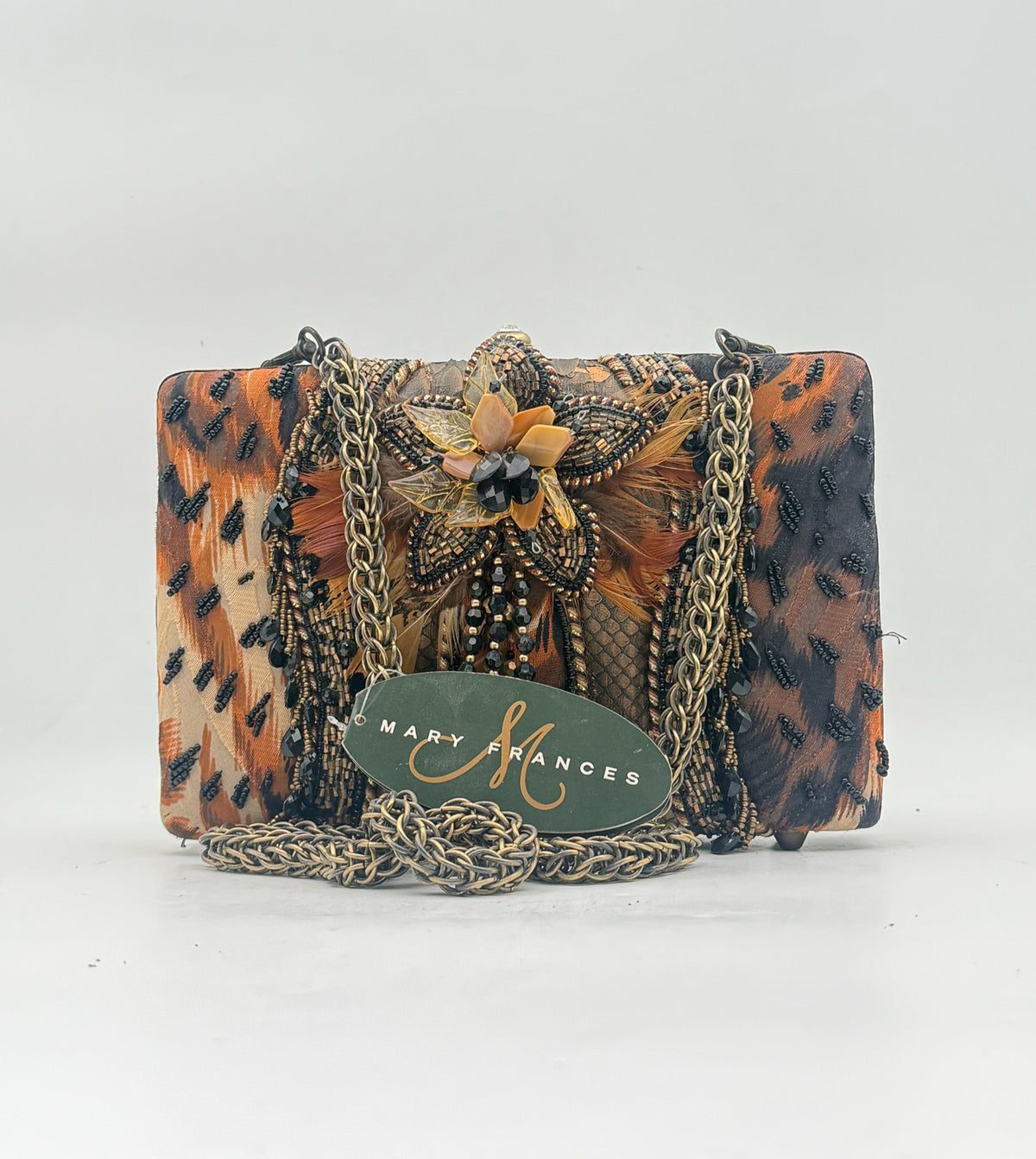 Mary Francis Animal Print Beaded Purse With Tags
