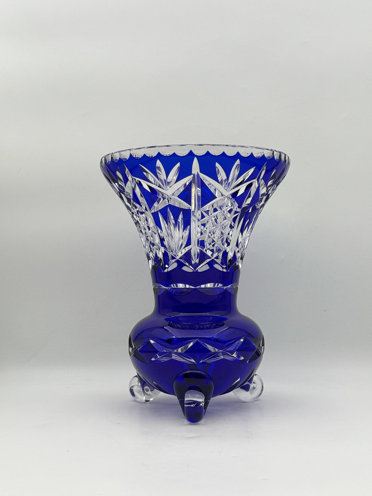 Cobalt Blue Cut To Clear Bohemian Style Crystal Vase