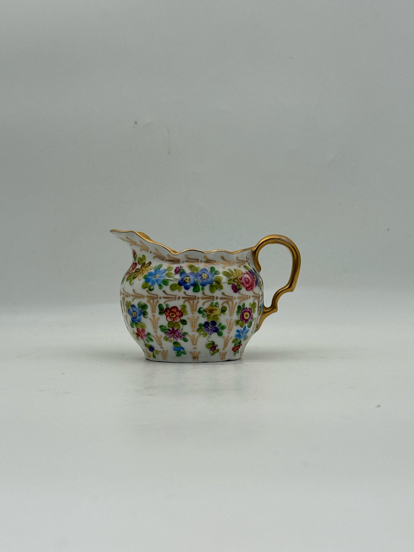 Antique Charles Ahrenfeldt Limoges Flower And Gold Creamer And Sugar