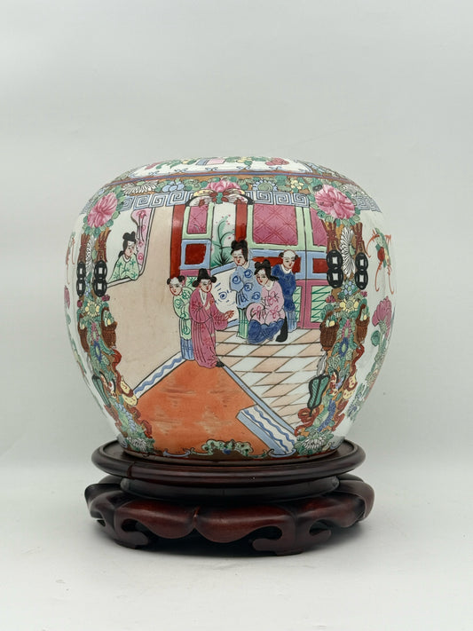 Vintage Chinese Famille Rose Vase With Stand