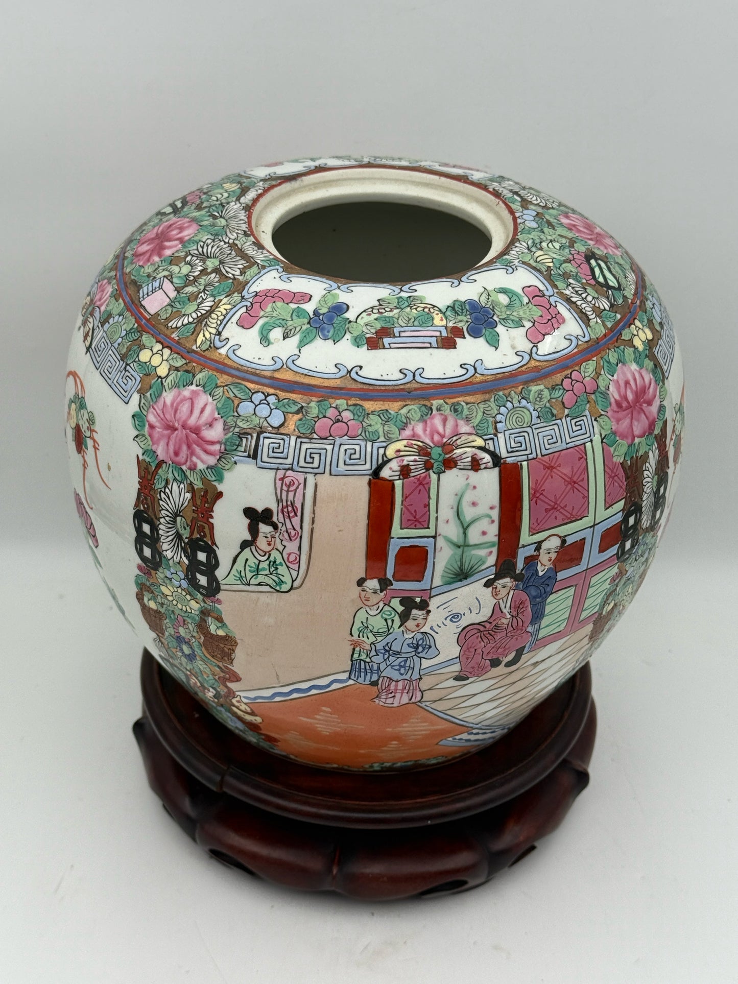 Vintage Chinese Famille Rose Vase With Stand
