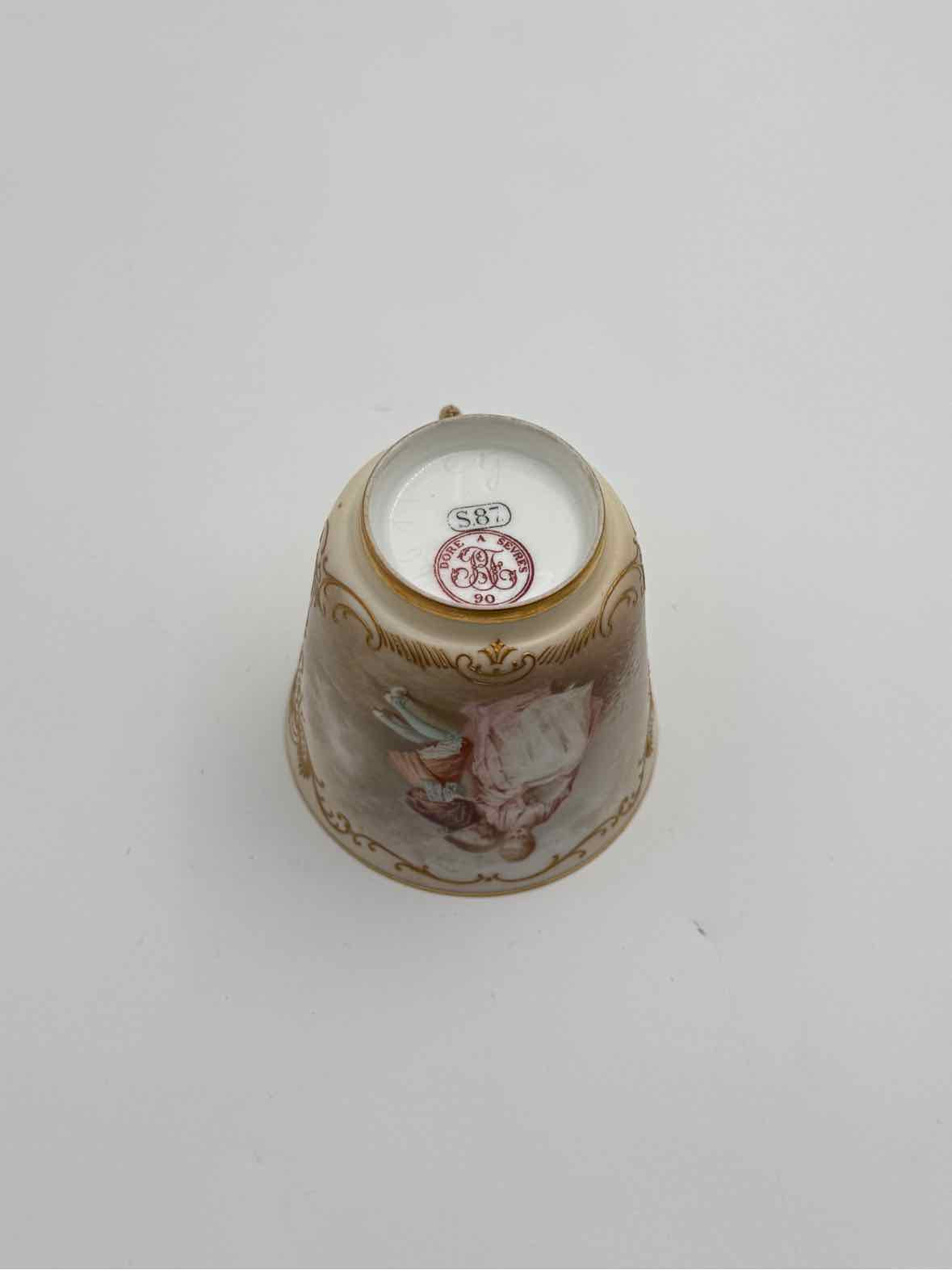 Antique 1900 Sevres Lovers Series Set Of Five Handpainted Teacups And Saucers