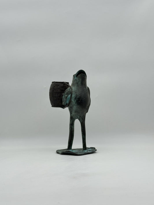 Korean Bronze Frog Spill Holder with Basket 20th Century Art