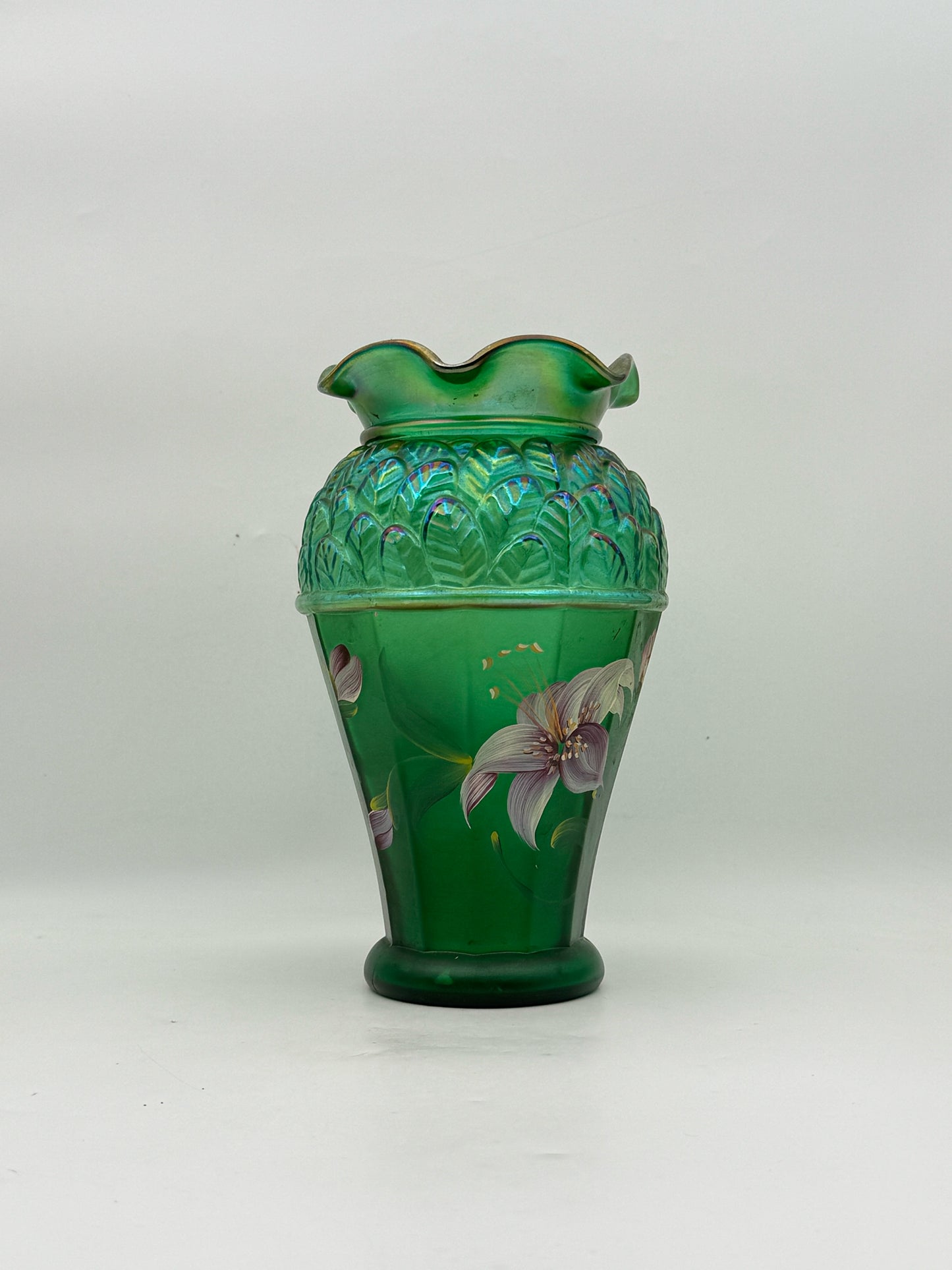 Fenton Handpainted Green Vase By Christina Hall