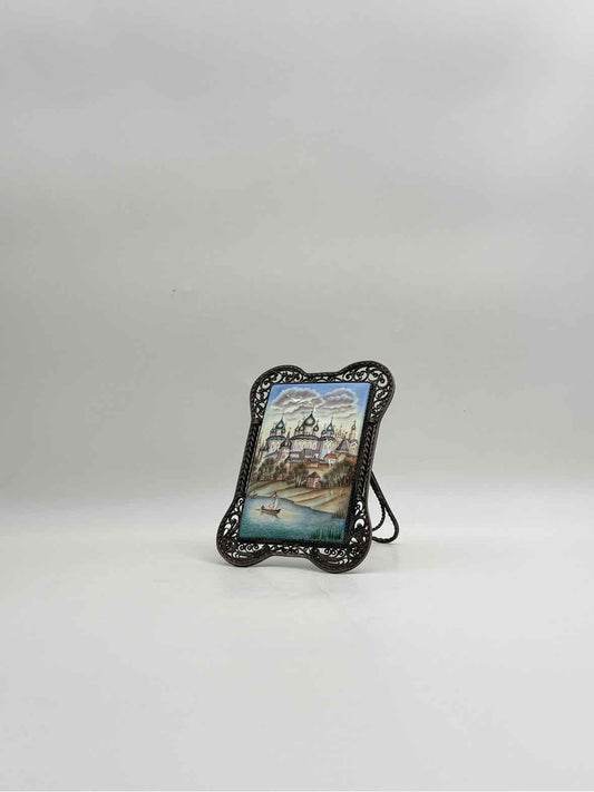 Miniature Russian Handpainted Landscape On Porcelain With Frame