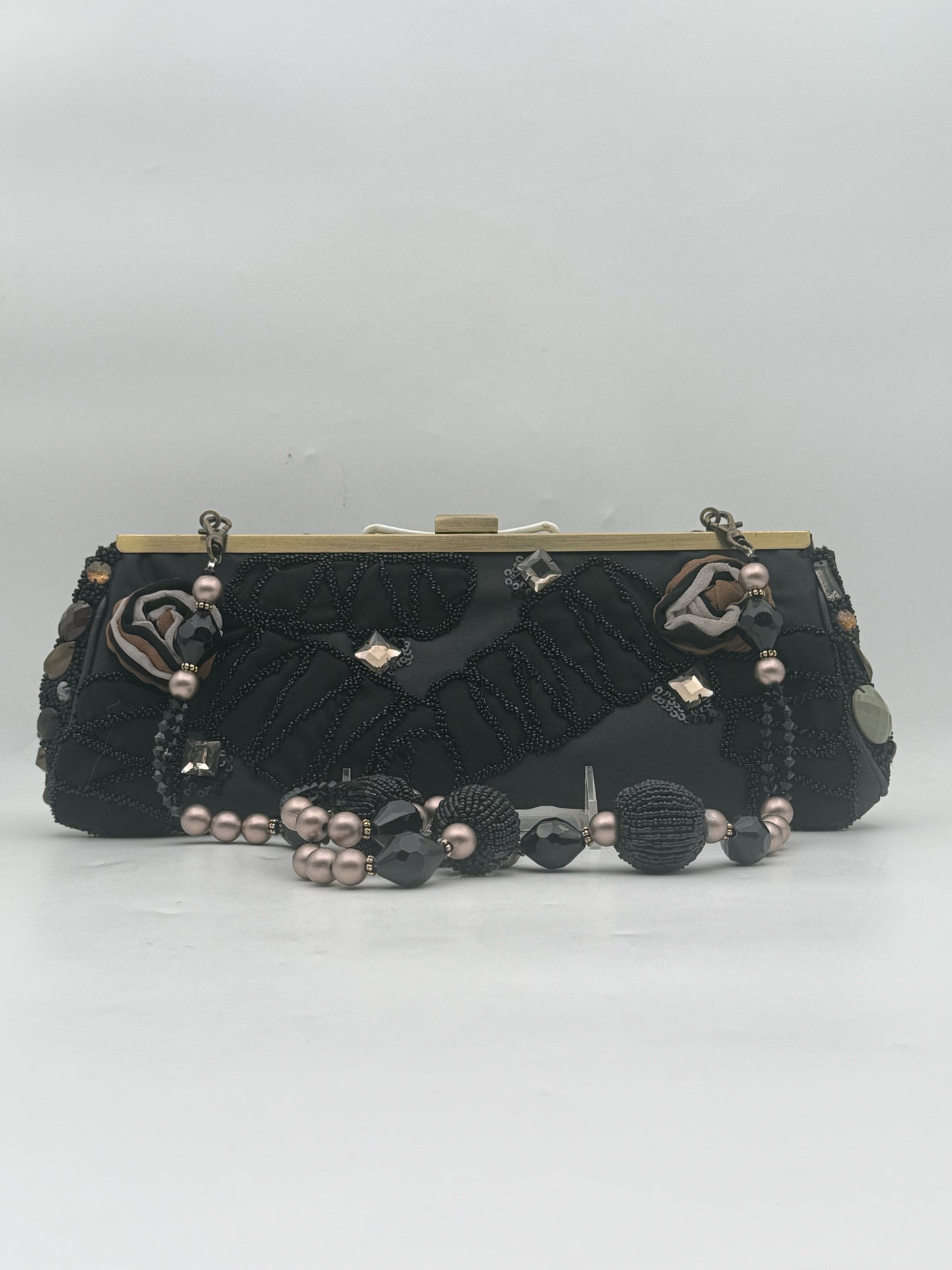 Mary Frances Black Beaded Convertible Shoulder Purse Clutch