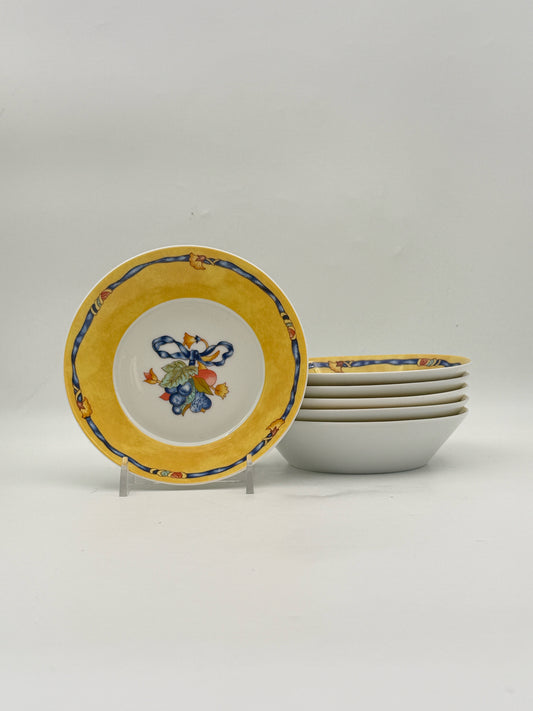 Bernardaud "Borghese" Set Of 6 Yellow Rim Fruit Bowls