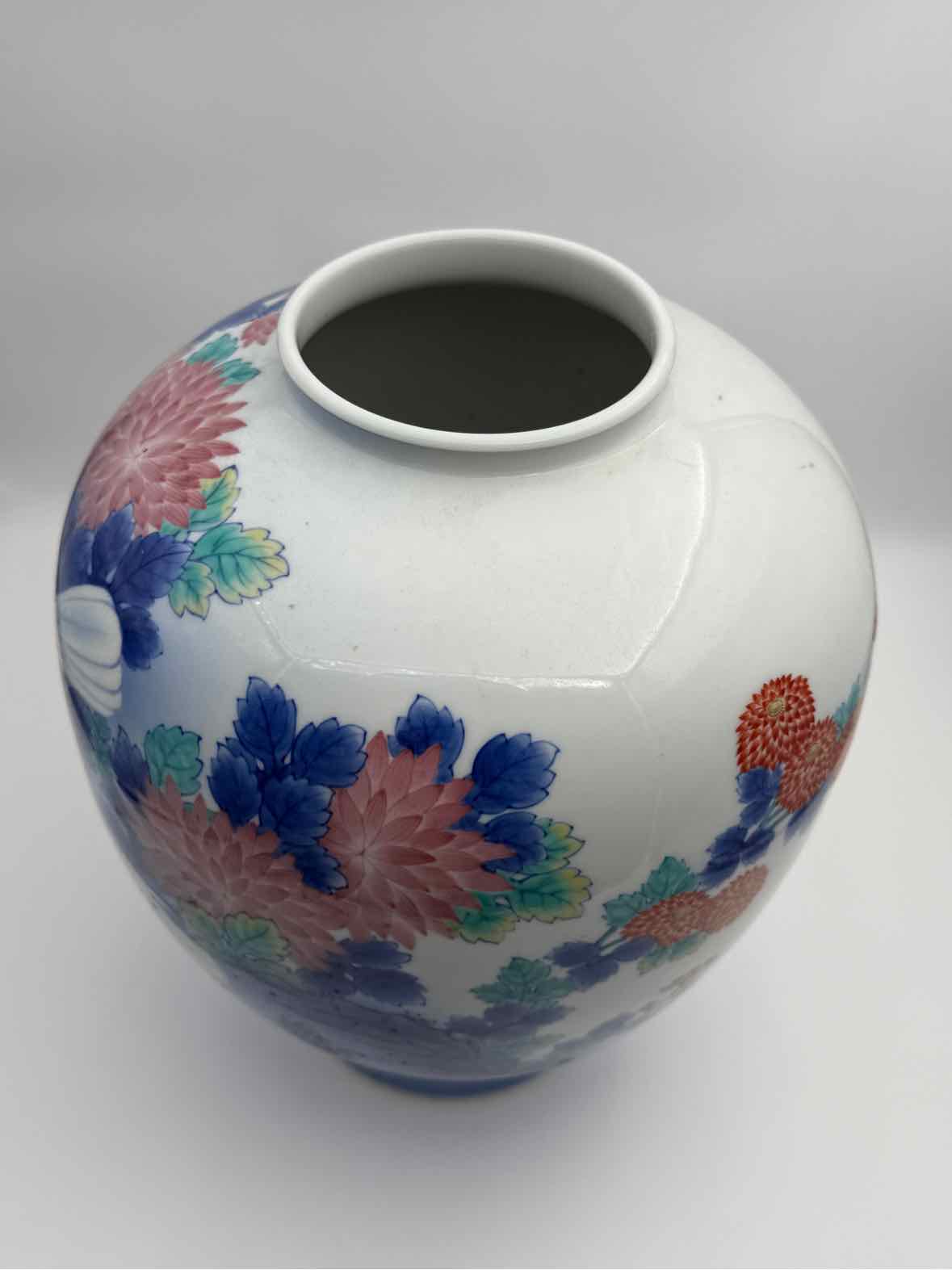 Vintage Koransha Blue Dove Porcelain Vase Blue Cream Floral Landscape