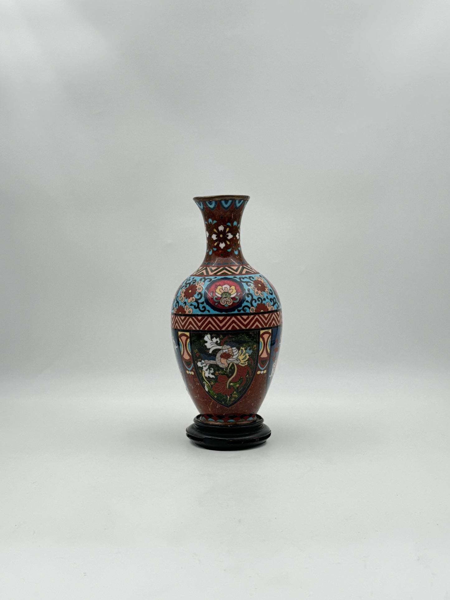 Antique Chinese Cloisonné Vase with Floral & Phoenix Motifs – c.1880