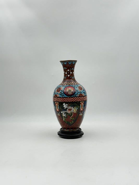 Antique Chinese Cloisonné Vase with Floral & Phoenix Motifs – c.1880