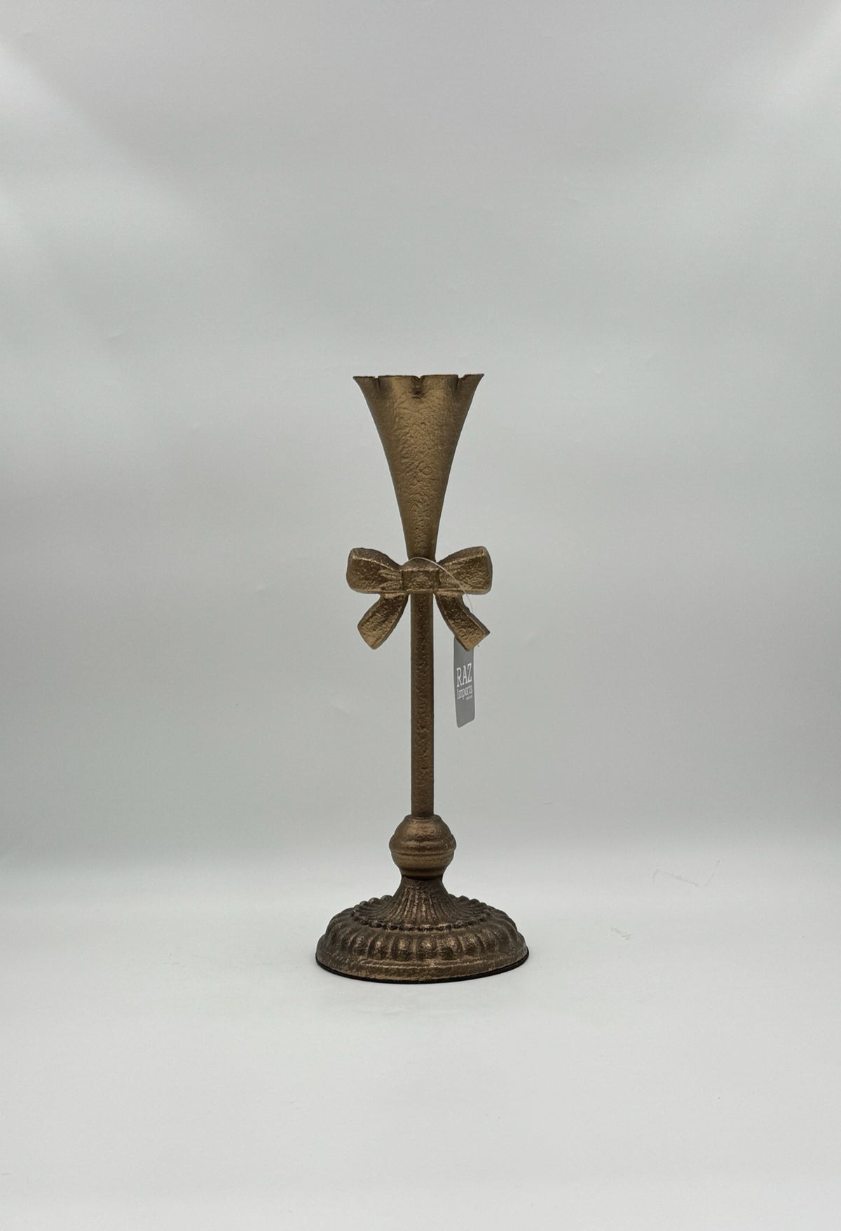 RAZ Imports Gold Fluted Bow Candlestick Holders – Set of 2 Iron Taper Holders