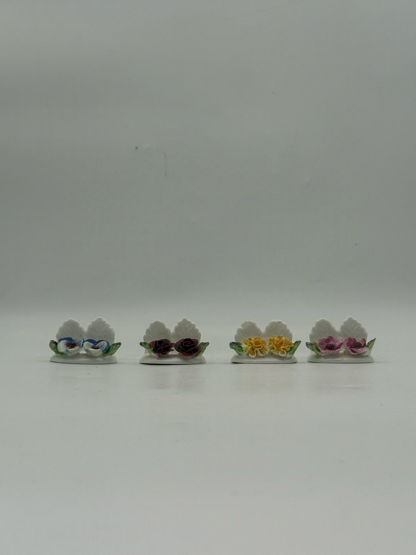 Vintage Porcelain Flower Placecard Holders- Set Of 12