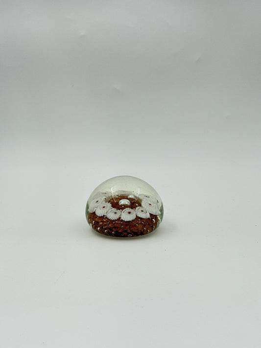 Murano Glass Paperweight – White Millefiori & Gold Flecks