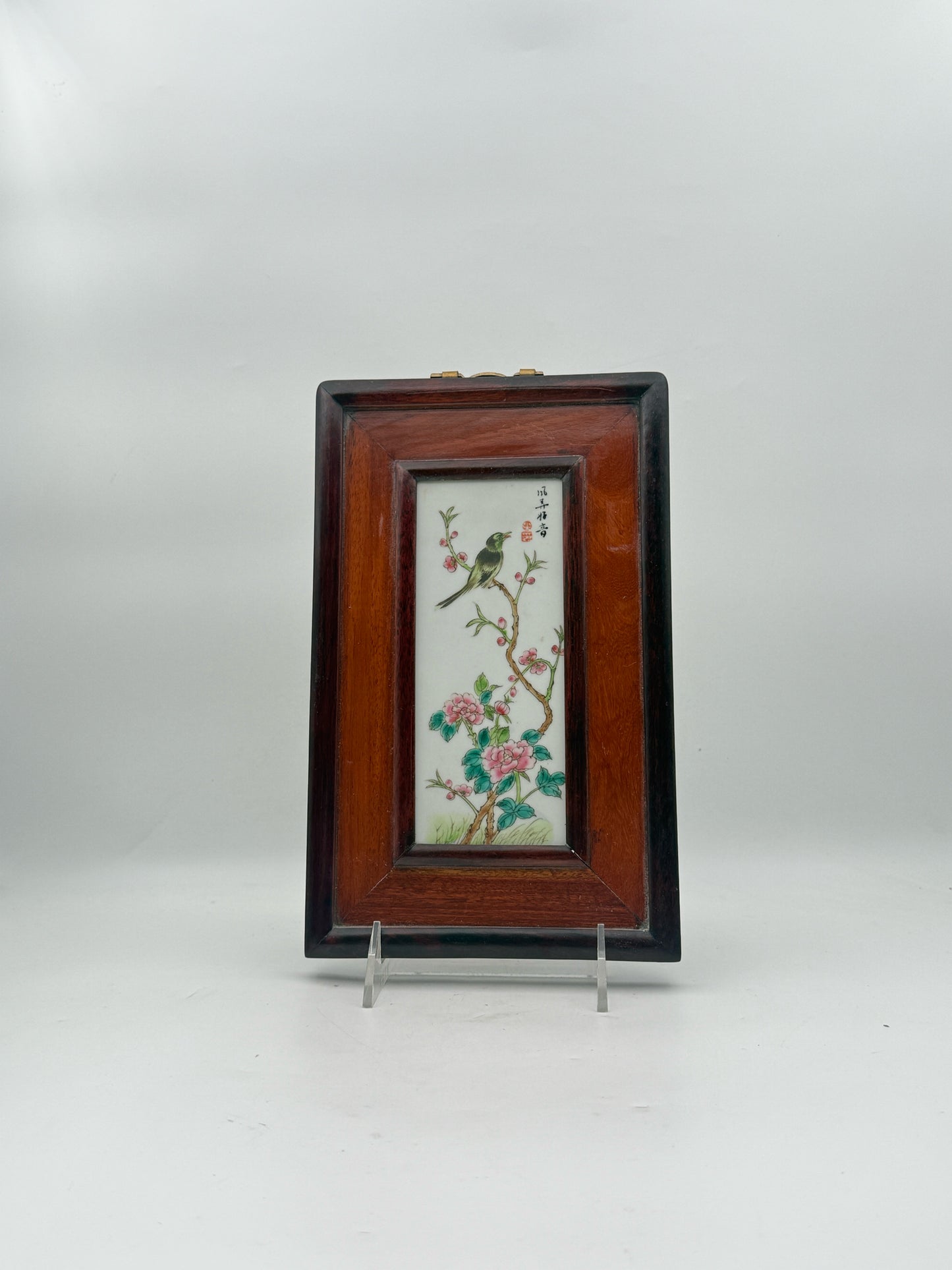 Vintage Pair Of Chinese Famille Rose Porcelain Plaques