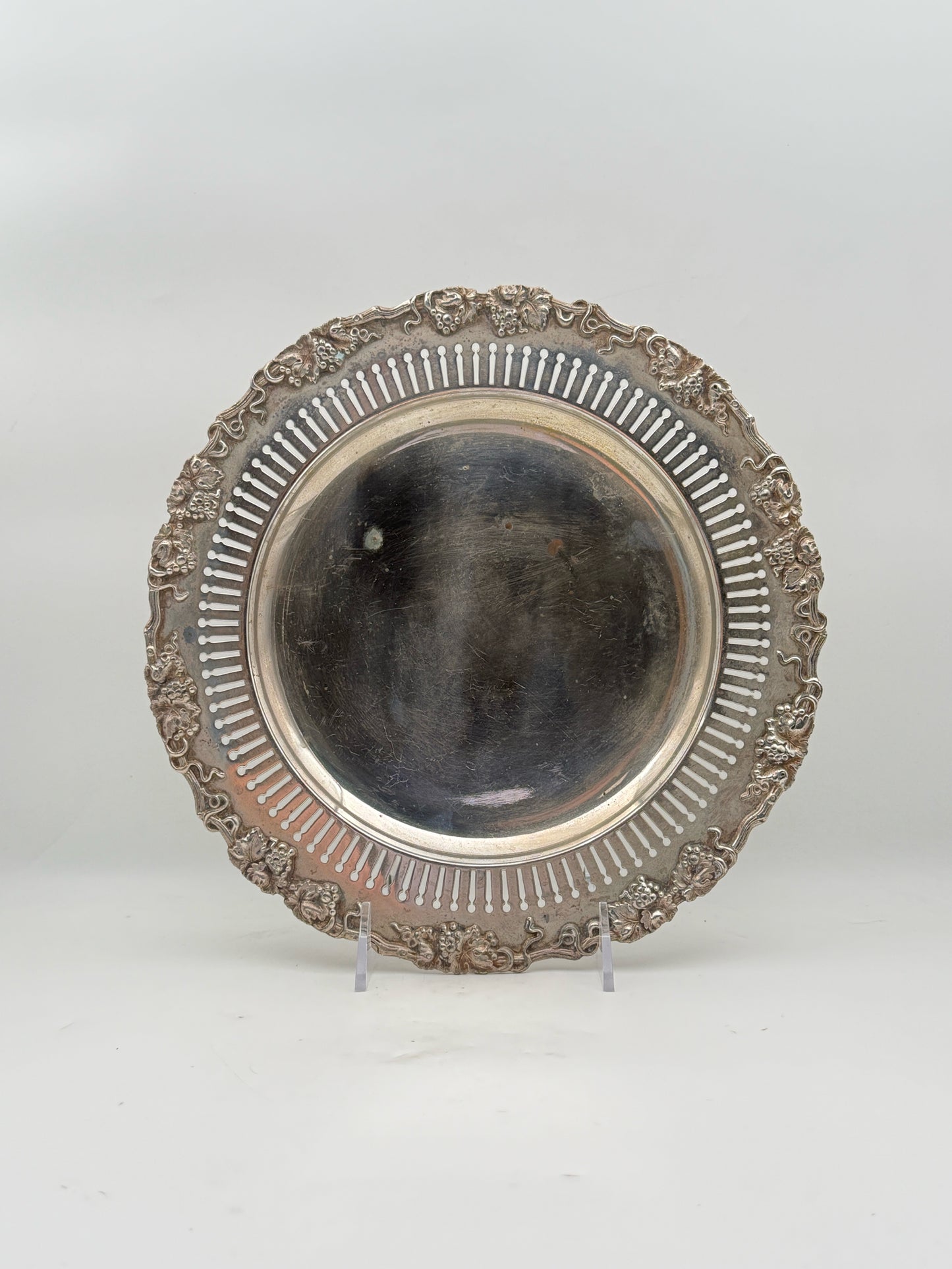 Vintage Pierced Round Silverplate Tray