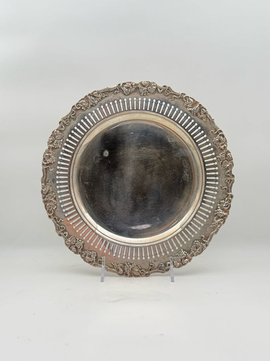 Vintage Pierced Round Silverplate Tray