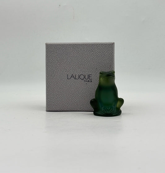 Lalique Green Rainette Frog Figurine With Box