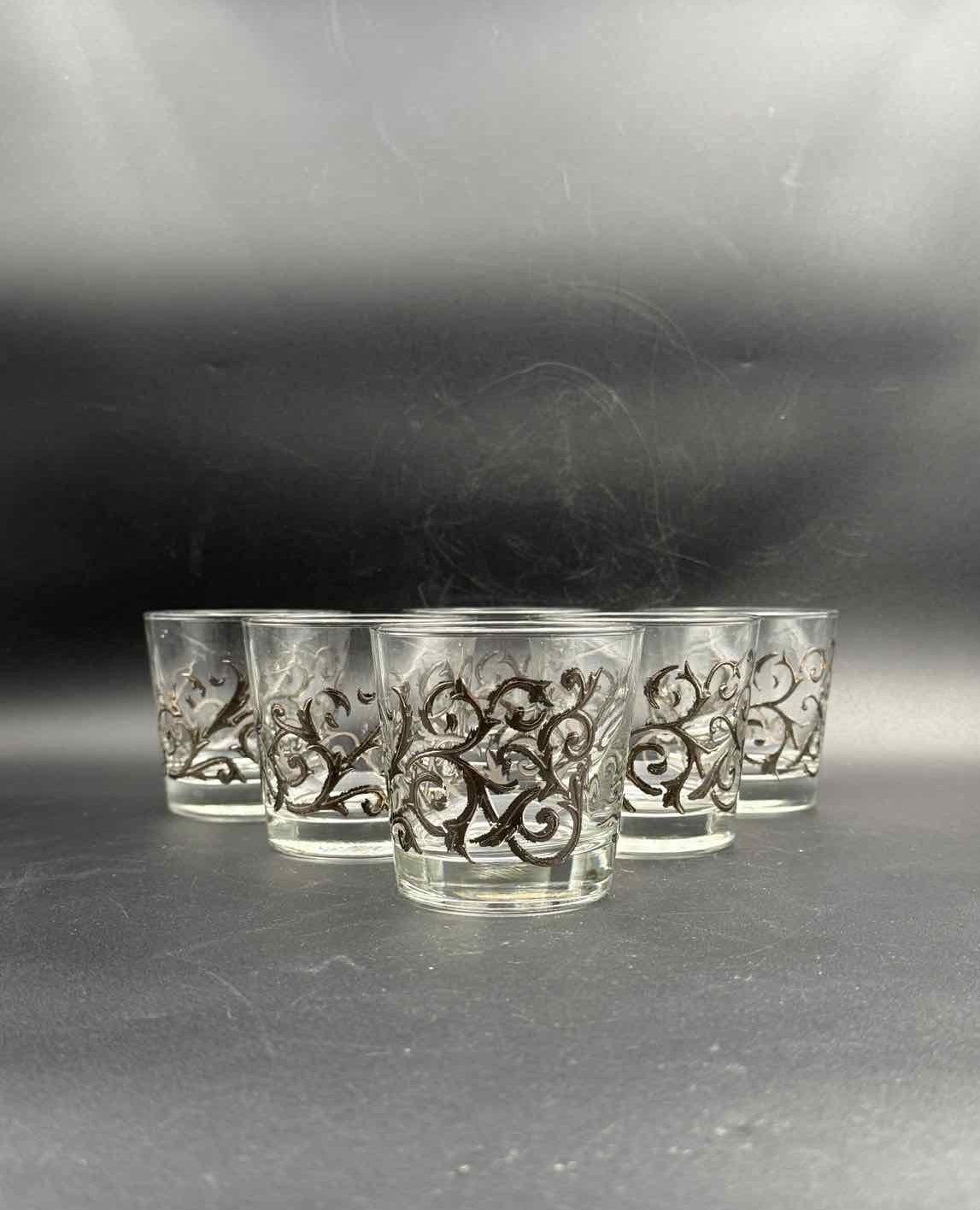 Vintage Libbey Lowball Glasses Scroll Overlay Set of 6 Barware