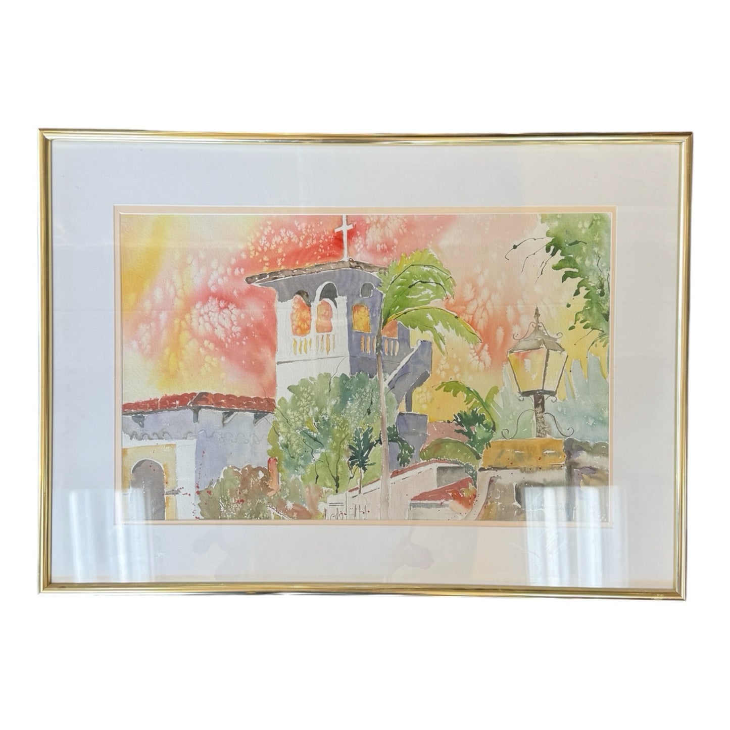 Palos Verdes California Historic Building Framed Watercolor