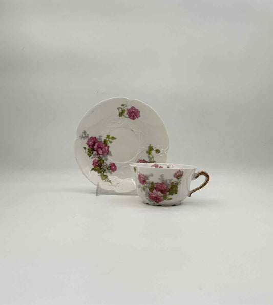 Vintage Limoges Pink Floral Cup And Saucer