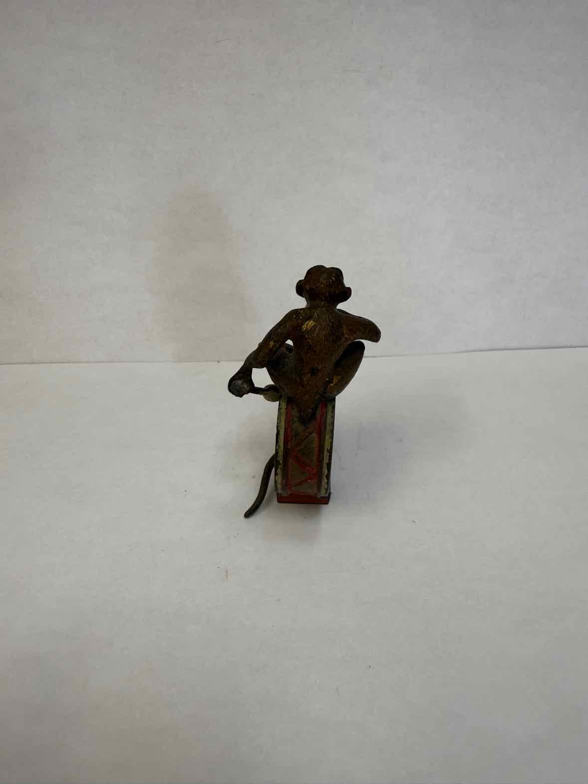 Antique Cold Painted Vienna Bronze Monkey On Drum Figurine