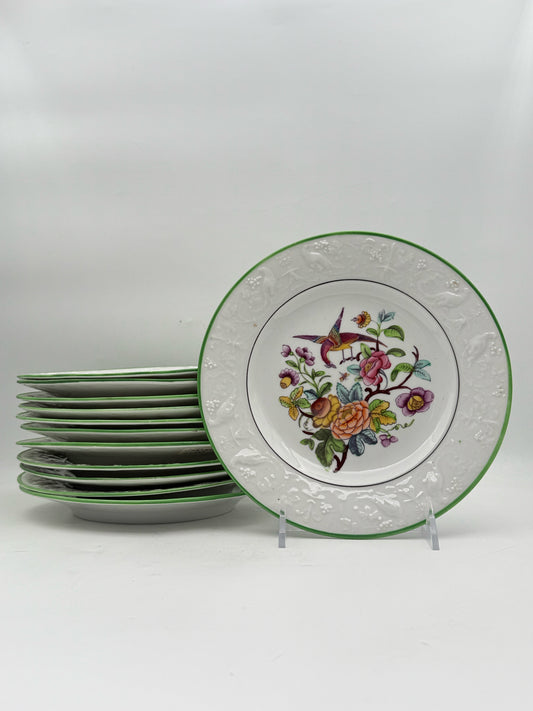 Vintage Bird And Flowers Luncheon Plates- Set Of 12