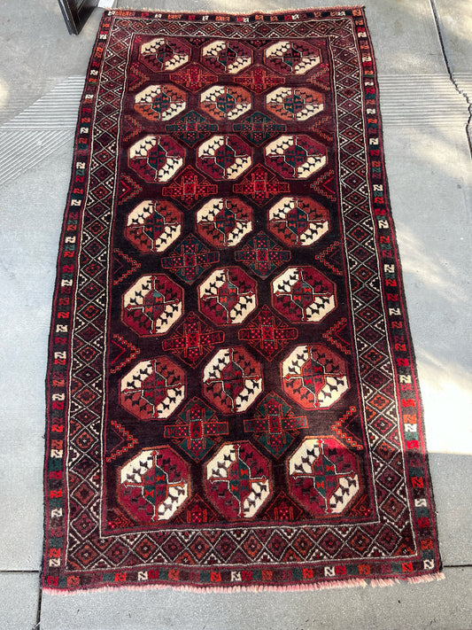 Vintage Turkoman Tribal Rug – Hand-Knotted Wool from Iran