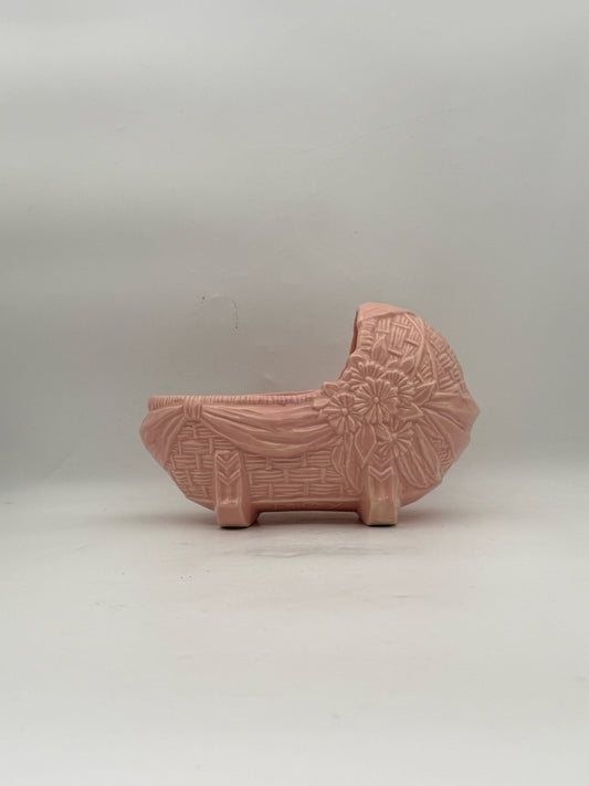McCoy Vintage Pink Baby Cradle Planter