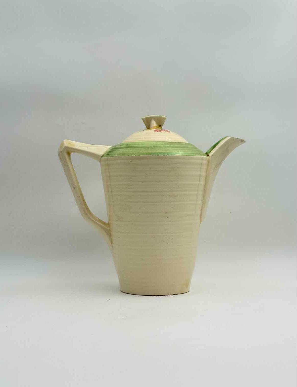 Vintage 1930s Crown Ducal England Teapot Light Green with Floral Lid