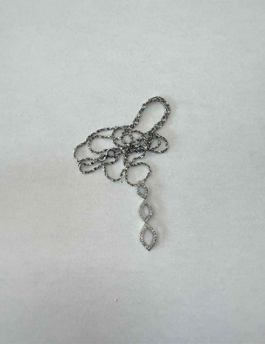 18k White Gold Marquis Link Pendant And Sterling Silver Chain Necklace