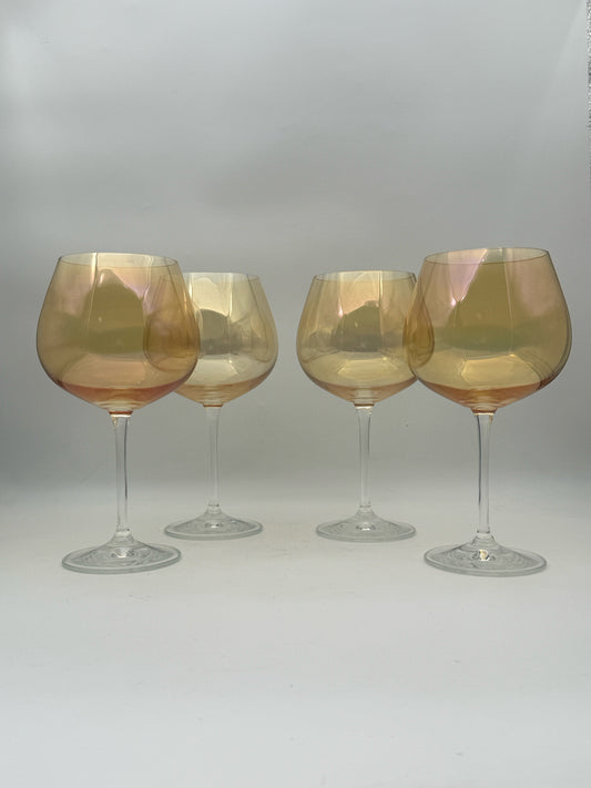 Yellow Iridescent Balloon Wine Glasses- Set Of 4