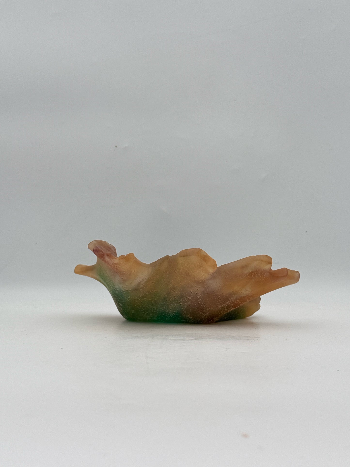 Daum France Pate de Verre Art Glass Maple Leaf And Snail Dish