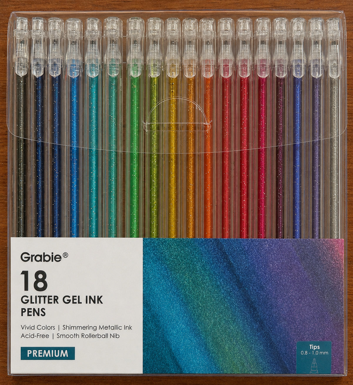 Capped Iridescent Glitter Gel Ink Pen Set of 18 – Grabie Shimmer Collection