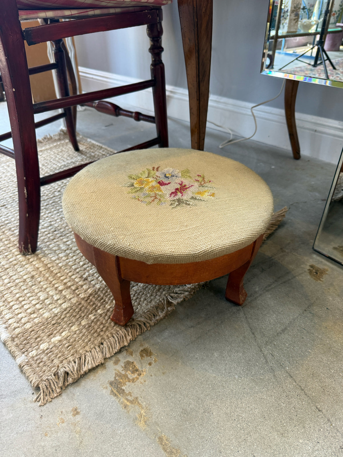 Floral Needlepoint Footstool