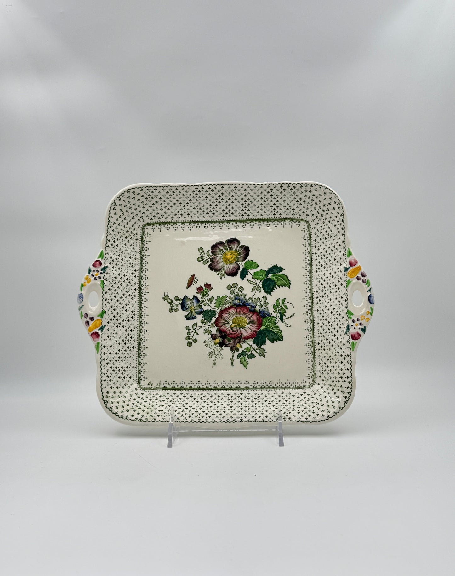 Mason’s Ironstone Square Cake Plate with Handles, "Paynsley" Pattern
