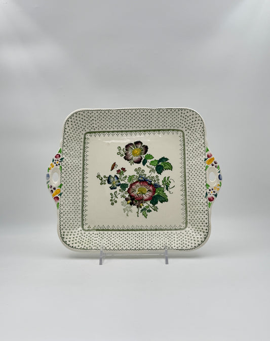 Mason’s Ironstone Square Cake Plate with Handles, "Paynsley" Pattern