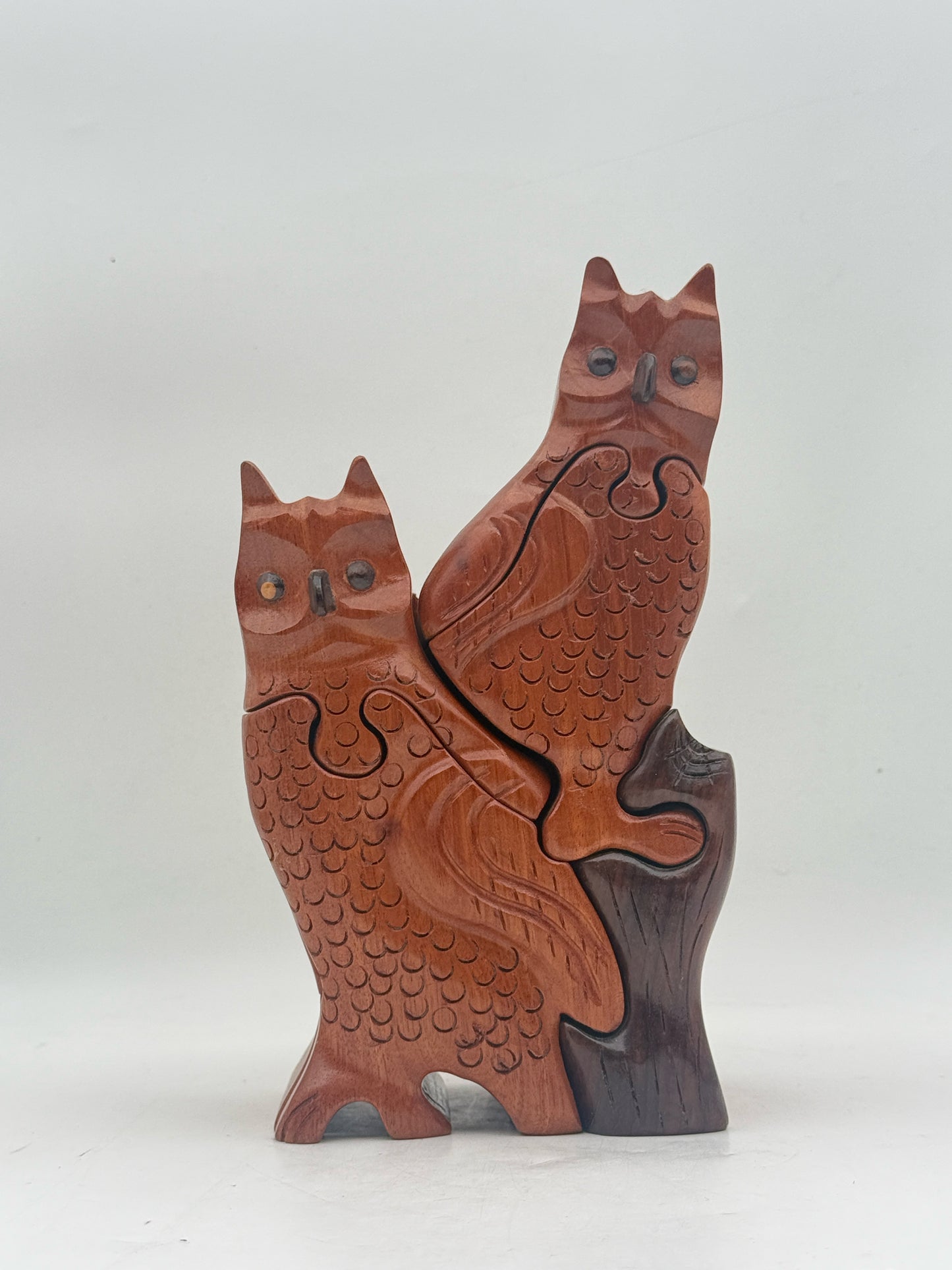 Hand Carved Wood Owl Puzzle Figurine