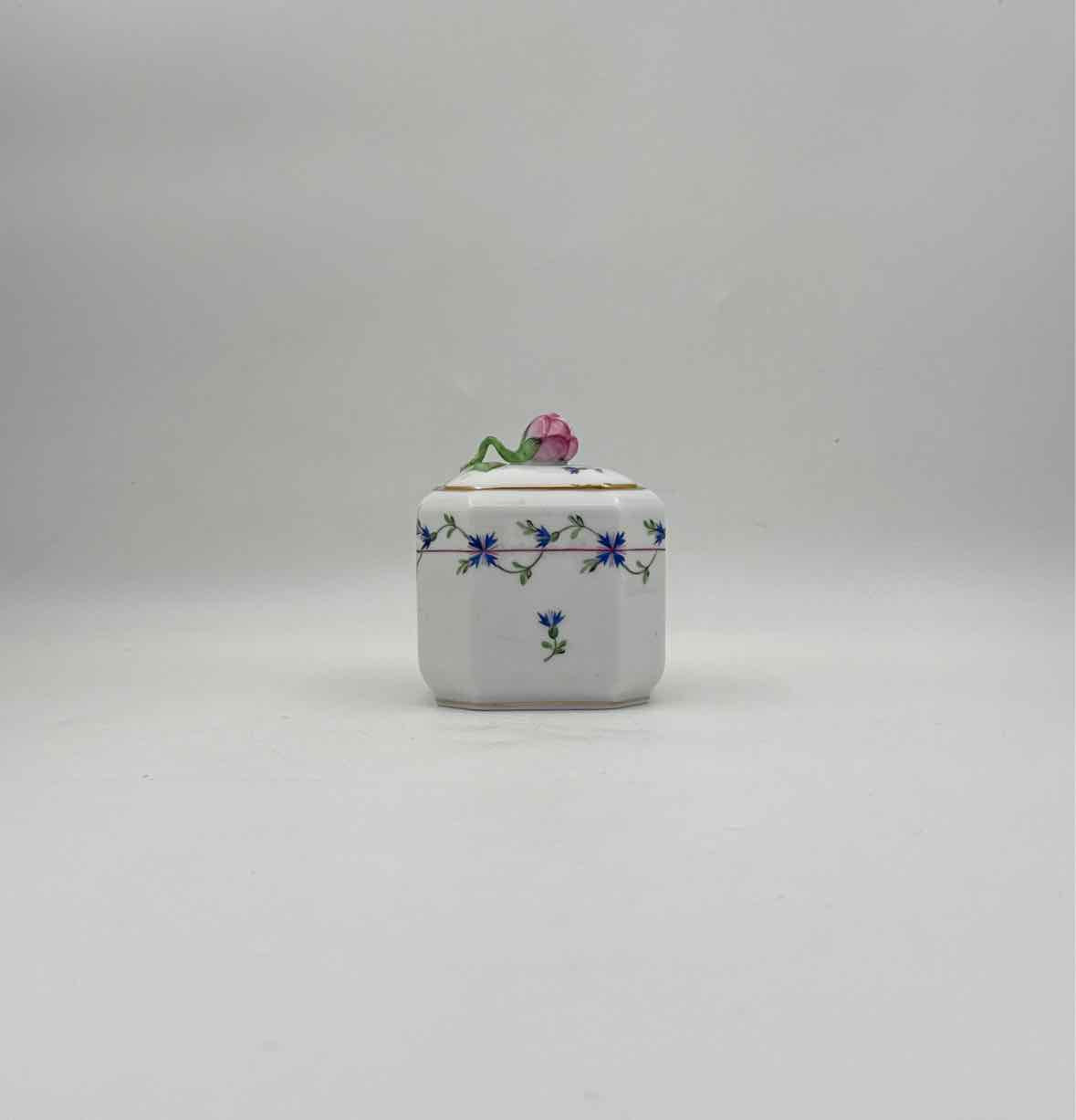 Herend "Blue Garland" Octagonal Rosebud Trinket Box