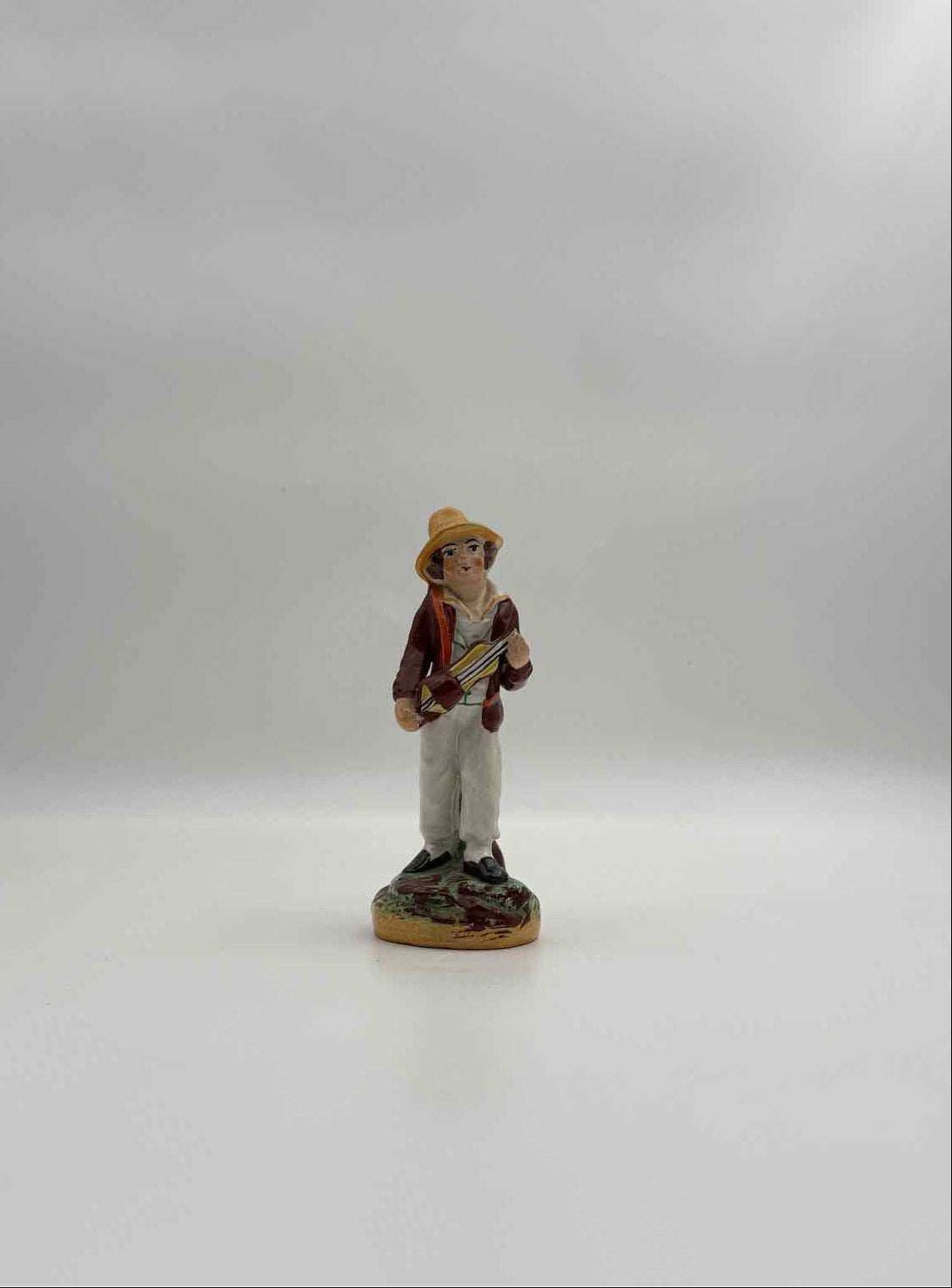Antique English Peasant Playing Music Porcelain Figurine c 1880 
