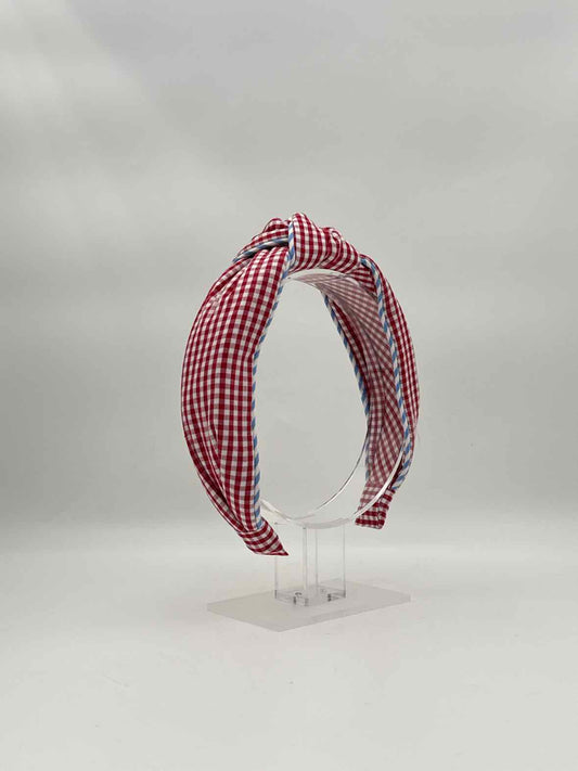 Red Gingham Knotted Headband – Classic Check Fabric Hair Accessory