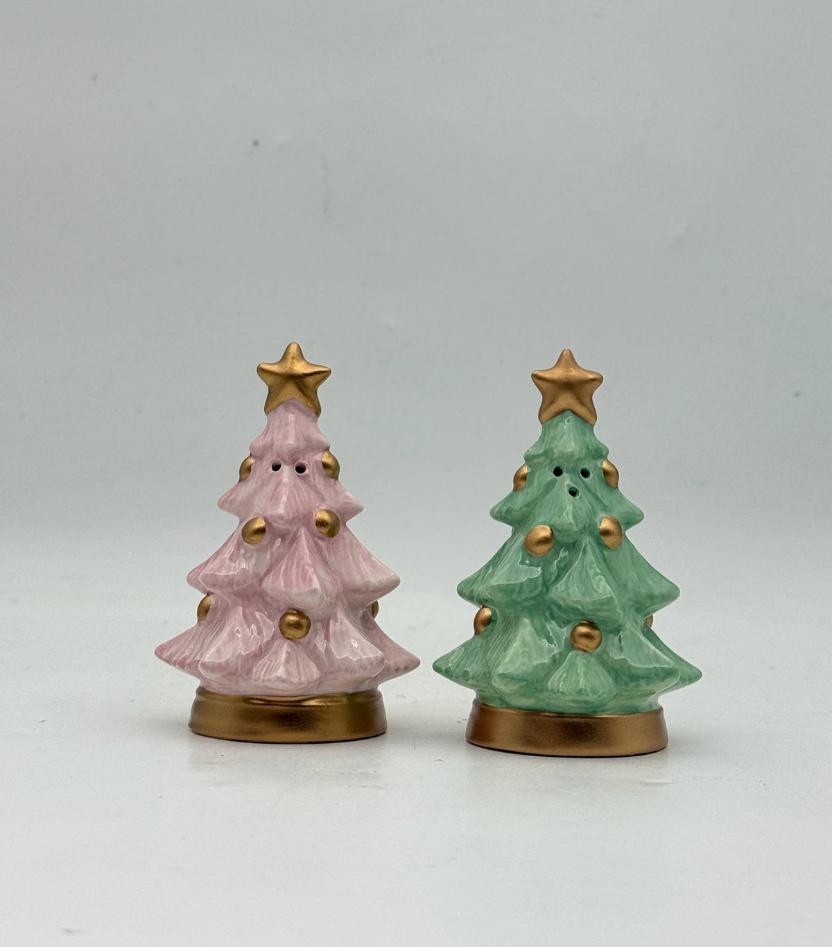 Pink And Green Christmas Tree Salt And Pepper Shakers