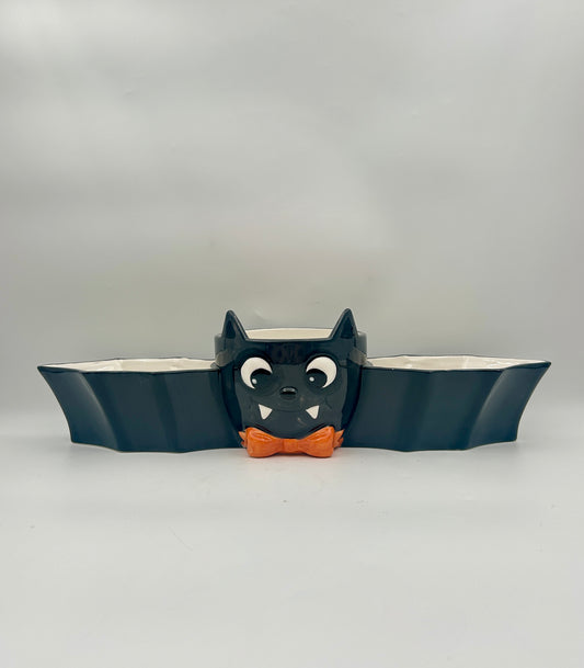 RAZ  Bat Halloween Candy Tray – 3-Section Ceramic Serving Dish – 4457666
