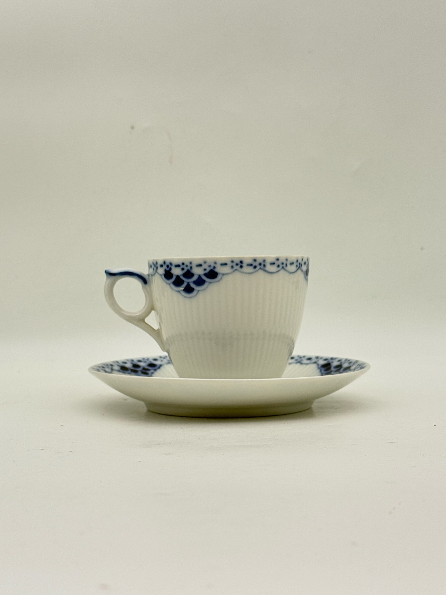 Royal Copenhagen Blue Fluted Half Lace Teacup And Saucer- Set Of 2