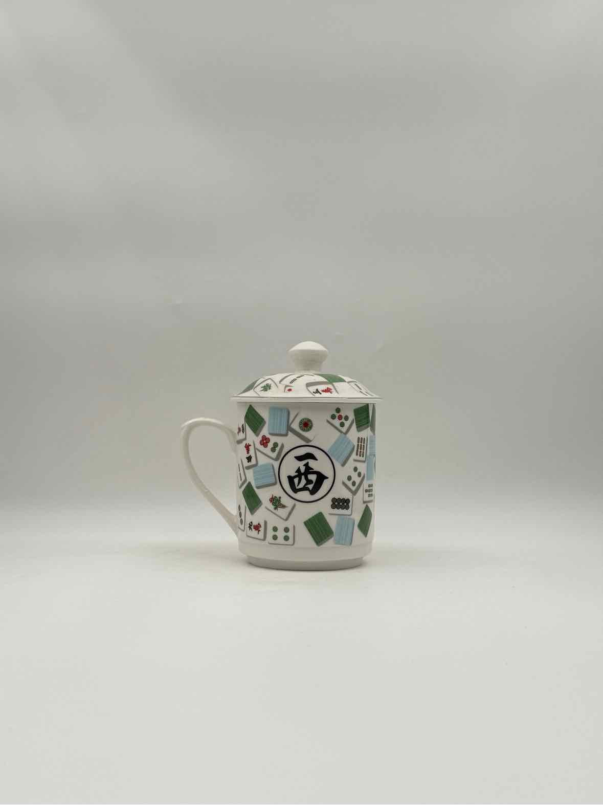 Bone China Mahjong Lidded Mugs – Set of 4 Collectible Tea Cups