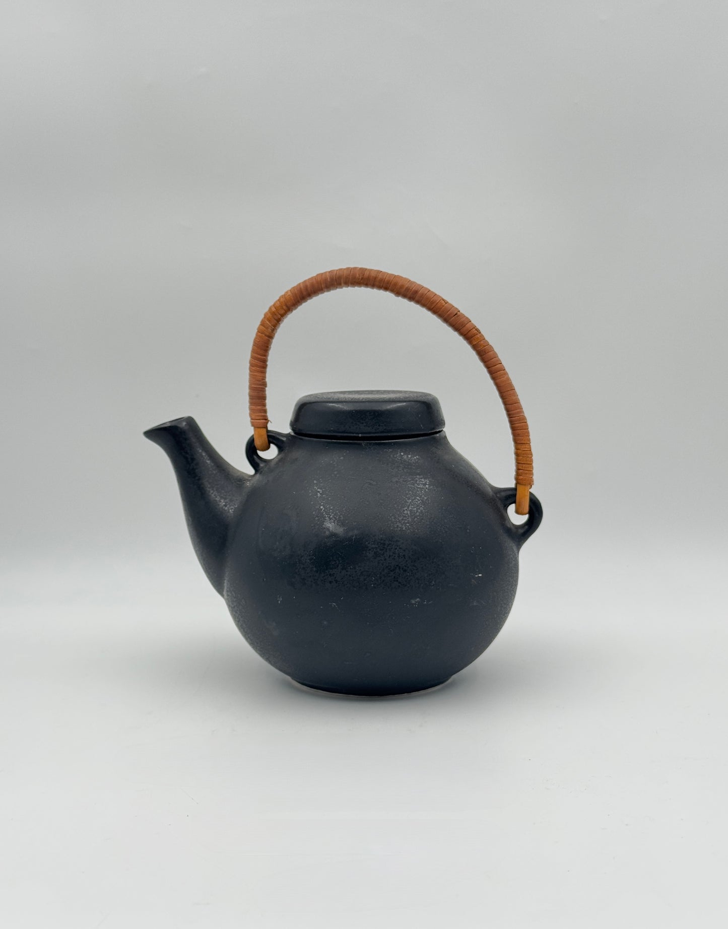 Arabia Finland Black Ceramic Teapot with Woven Handle