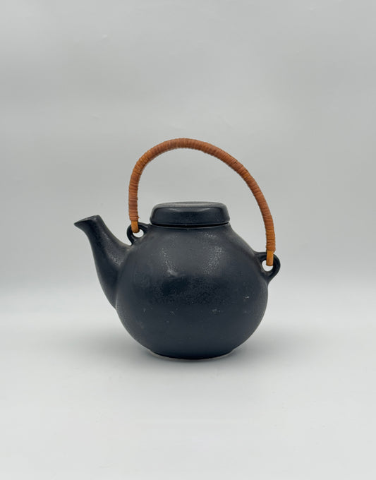 Arabia Finland Black Ceramic Teapot with Woven Handle