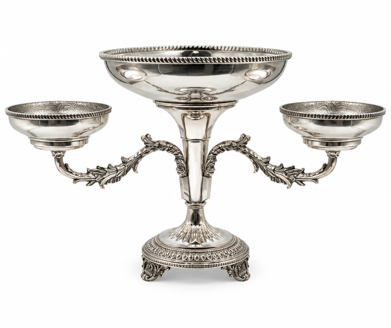 Sheffield Silverplate Epergne With Three Arms And Four Cups