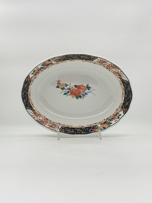 Japanese Orange And Blue Floral Bowl
