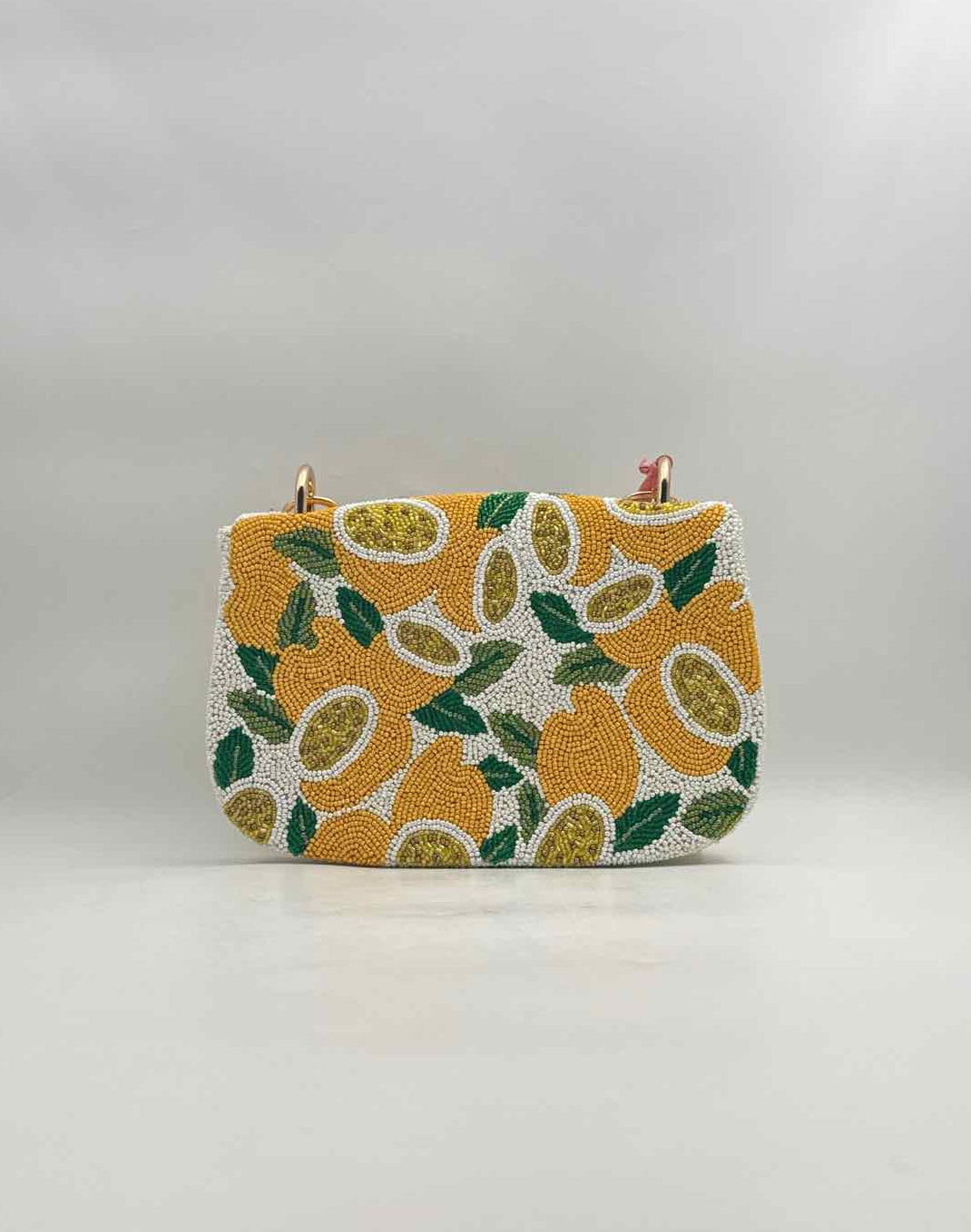 Hand Beaded Lemon Purse Handbag Bamboo Handle Beaded Bag